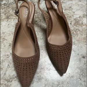 Sling back Tan cut out sued pointed toe kitten heels like new!